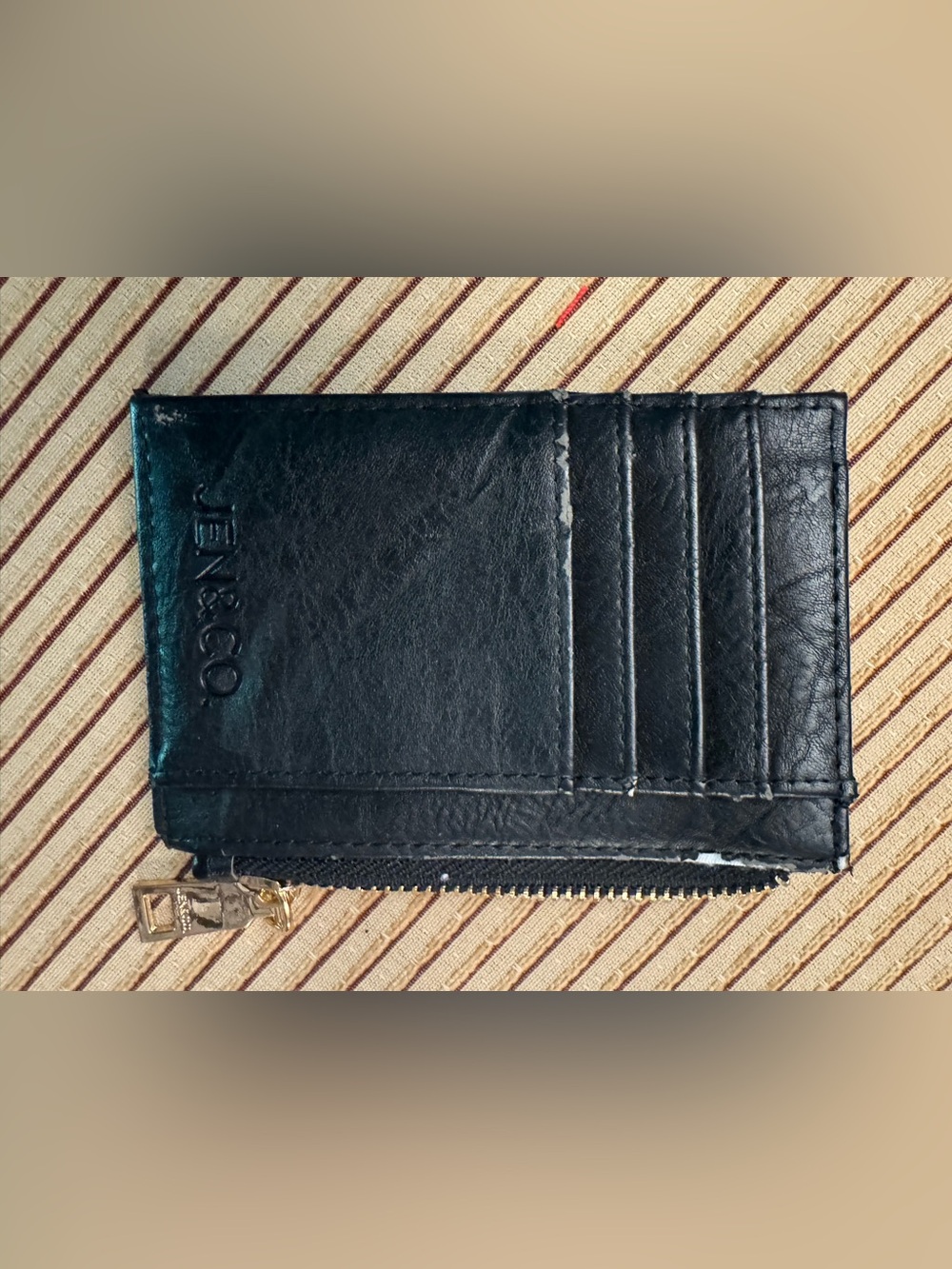 Jen & Co Black Leather Card & Key Holder with Zipper Pocket